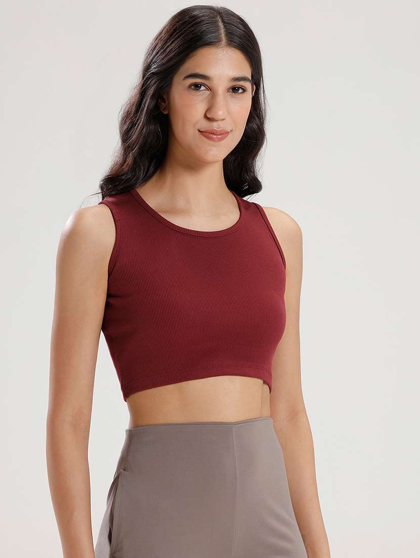 women maroon solid sleeveless crop top - 21916987 -  Standard Image - 3