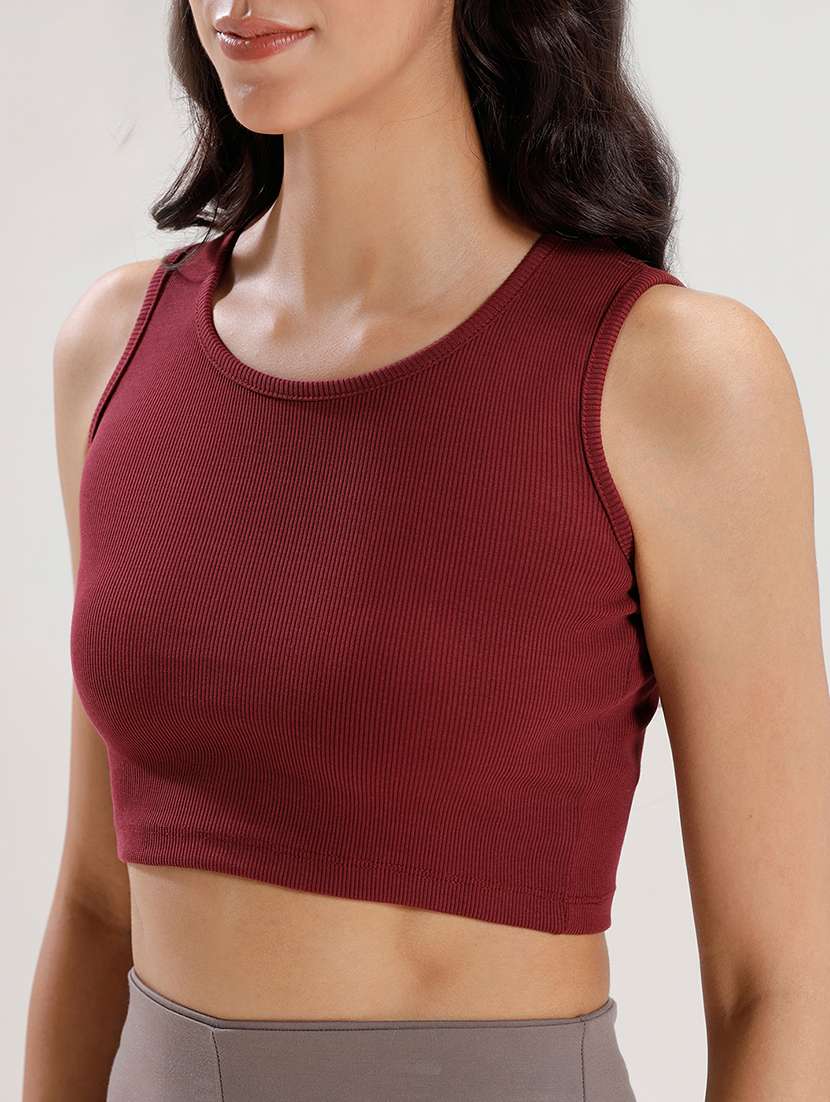 women maroon solid sleeveless crop top - 21916987 -  Standard Image - 5