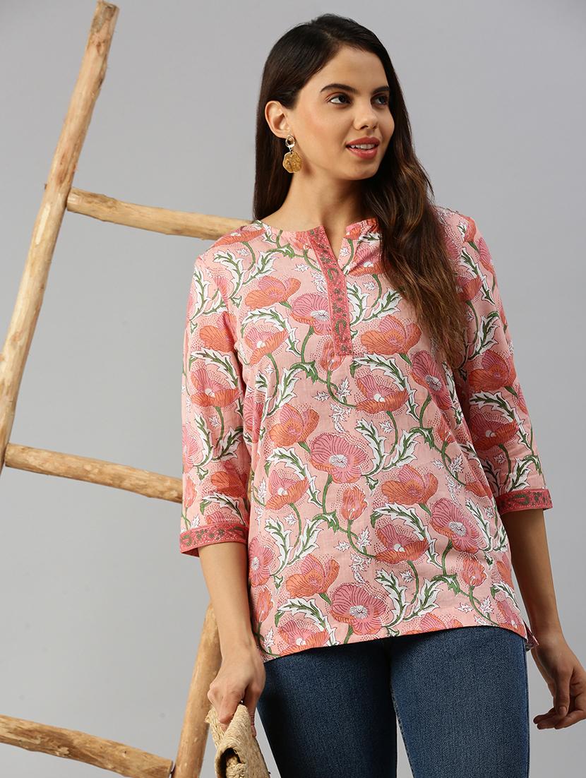 women floral print notch neck stright kurti - 21917000 -  Zoom Image - 0