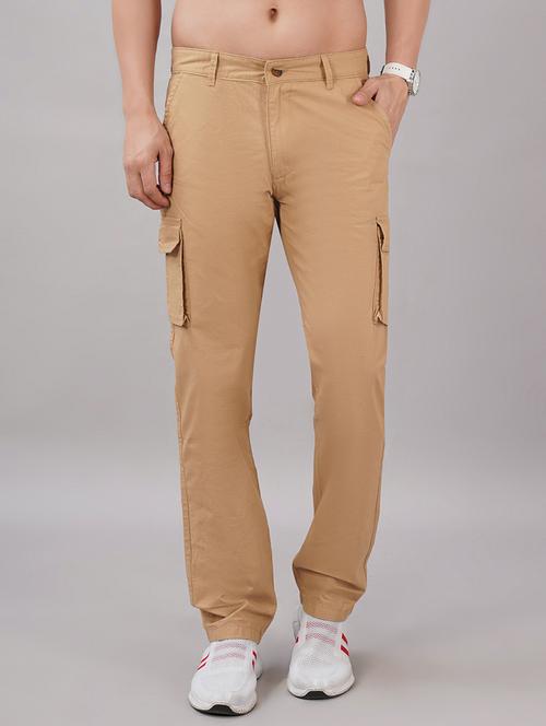 men beige solid mid rise cargo - 21917052 -  Standard Image - 0