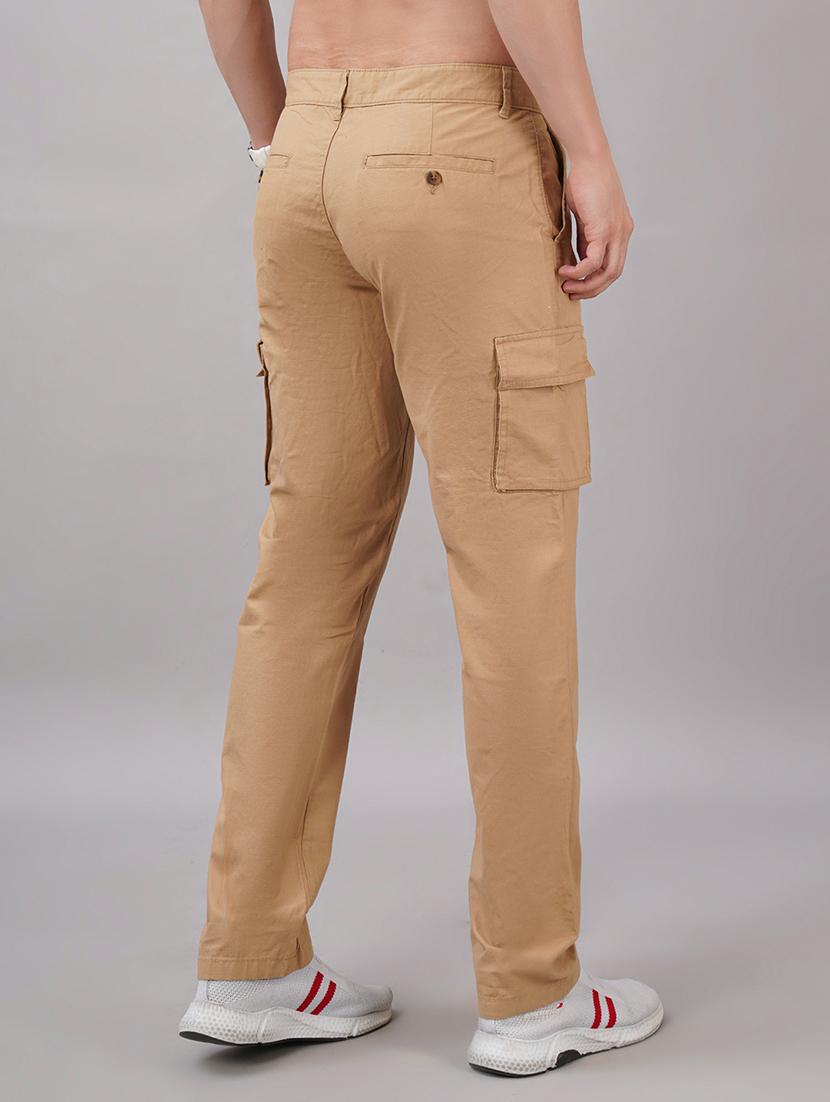 men beige solid mid rise cargo - 21917052 - Standard Image - 3