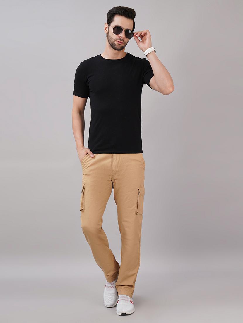 men beige solid mid rise cargo - 21917052 - Standard Image - 5