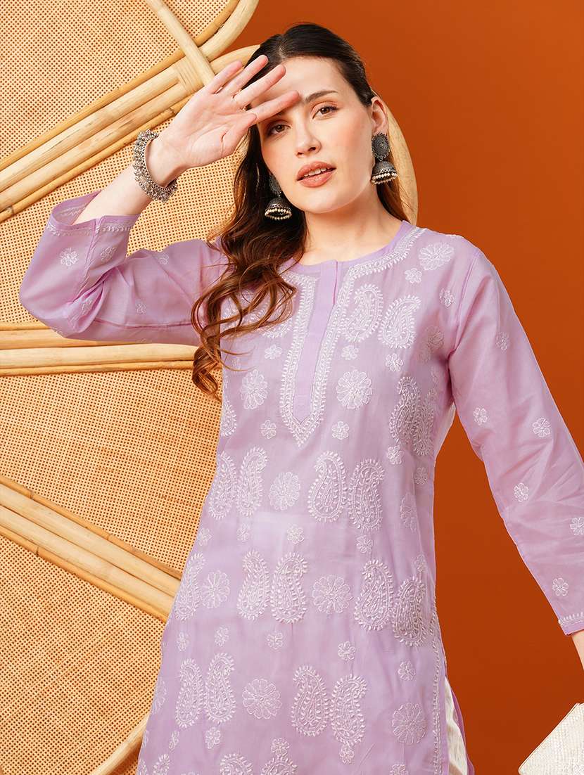 women chikankari long sleeve straight kurta - 21917082 -  Standard Image - 5