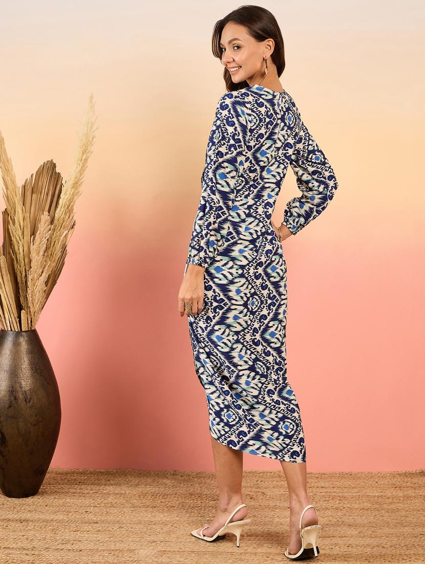 women printed puff sleeves asymmetric dress - 21917296 - Standard Image - 3
