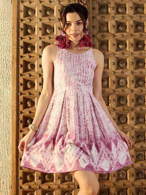 women tie & dye sleeveless fit & flare dress - 21917355 -  Standard Image - 0