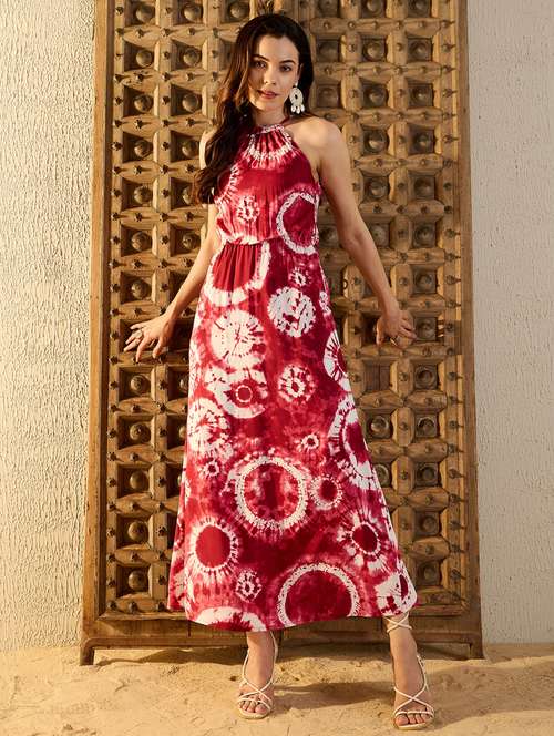 women tie & dye halter neck a-line dress - 21917357 -  Standard Image - 0
