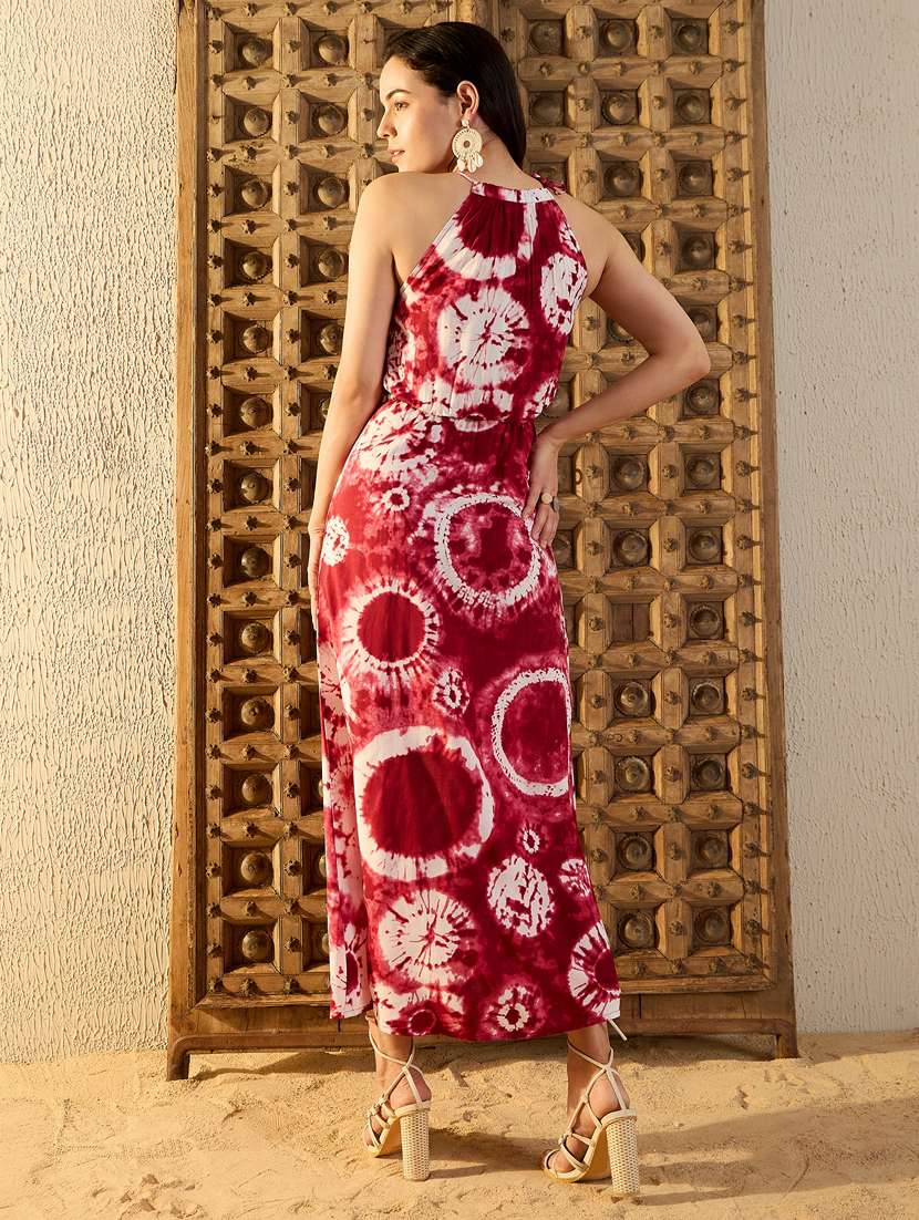 women tie & dye halter neck a-line dress - 21917357 - Standard Image - 3