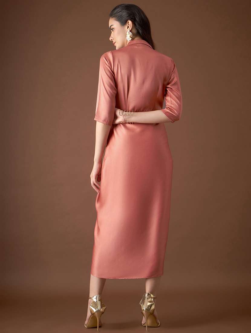 women solid lapel collared asymmetric dress - 21917362 -  Standard Image - 3