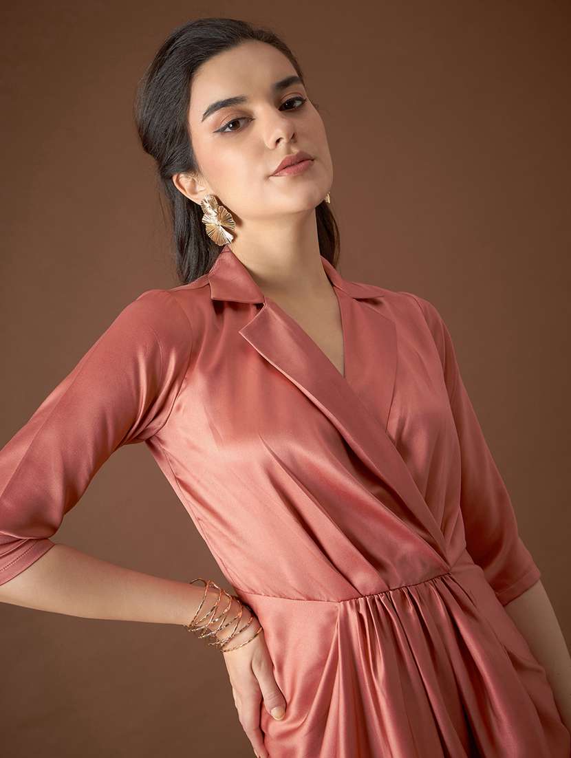 women solid lapel collared asymmetric dress - 21917362 -  Standard Image - 5