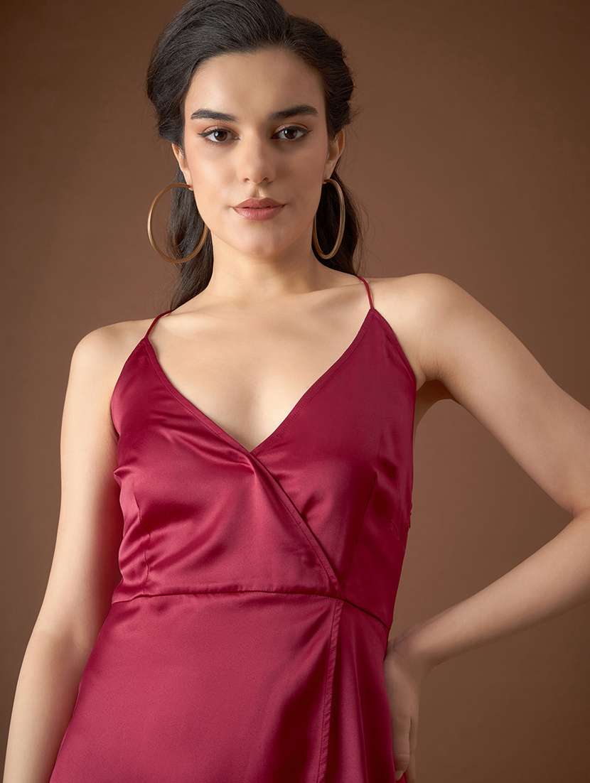 women solid shoulder strap wrap dress - 21917373 -  Standard Image - 5