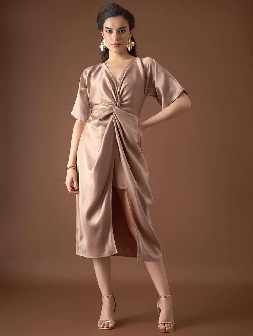 women solid puff sleeves a-line dress