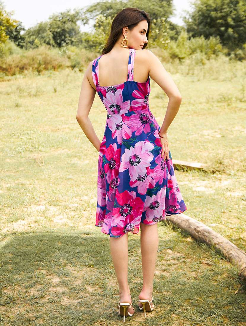 women floral printed sleeveless fit & flare dress - 21917381 - Standard Image - 3