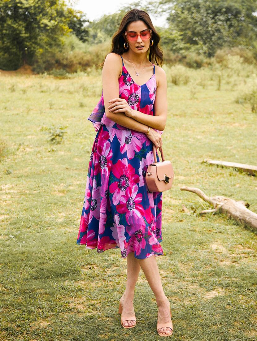 women floral printed shoulder strap fit & flare dress - 21917392 - Zoom Image - 0