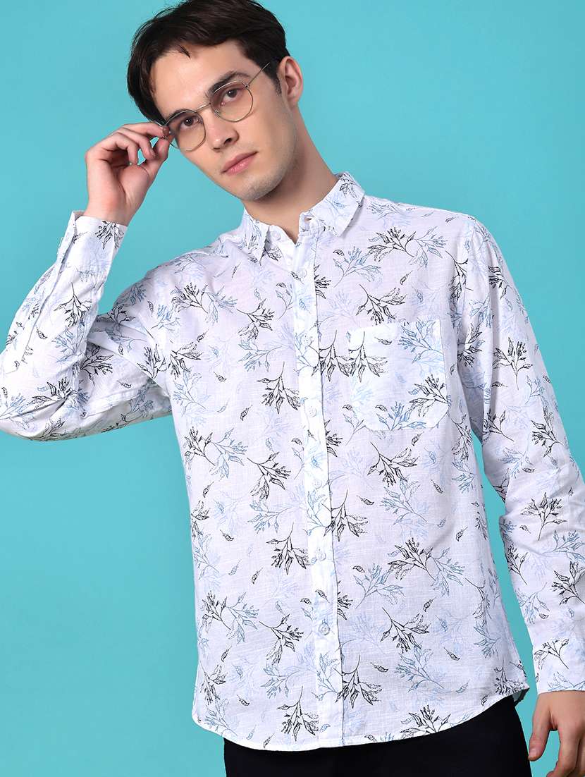 men printed long sleeve regular fit casual shirt