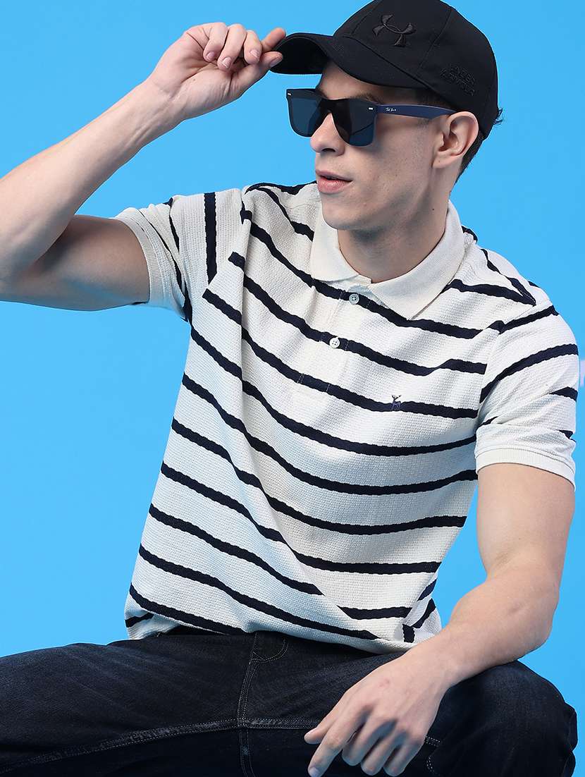 men striped short sleeve regular fit polo t-shirt