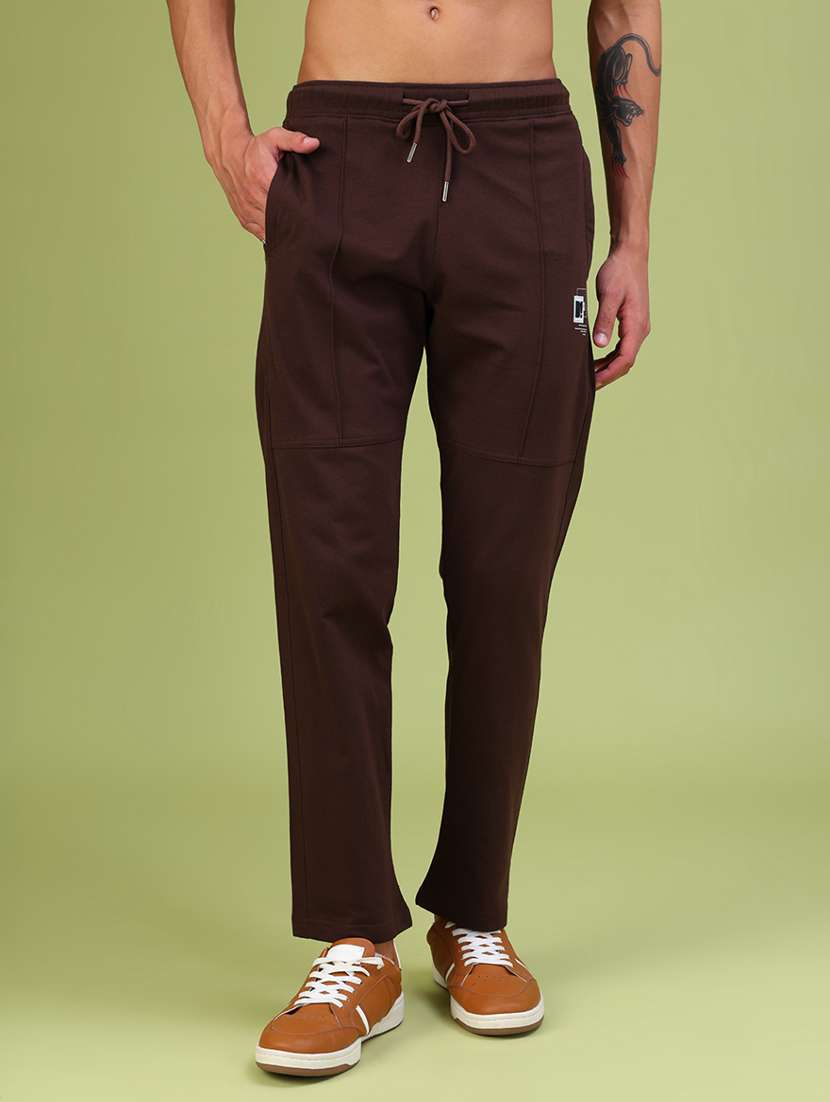 men brown cotton regular fit casual cargo