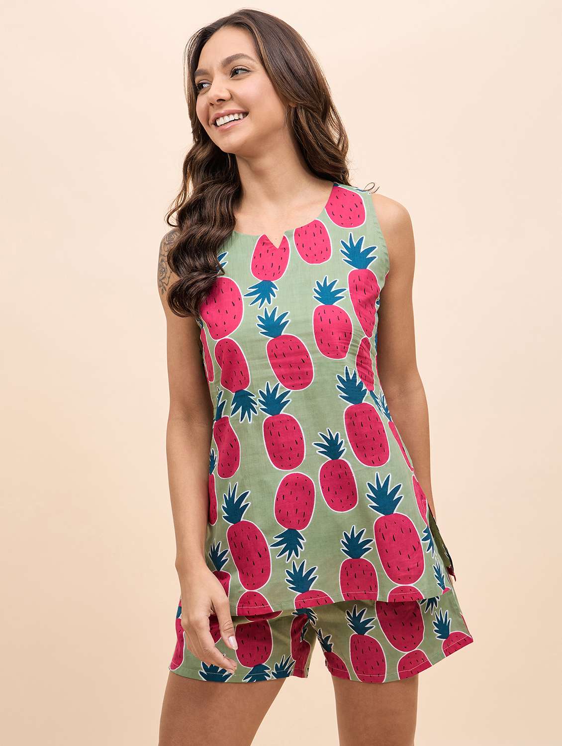 women printed nightwear shorts set - 21917764 -  Zoom Image - 0