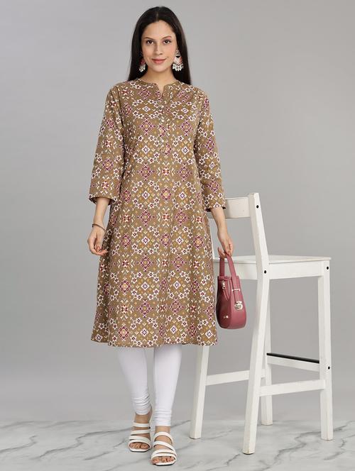 women three quarter sleeve a-line kurta - 21917815 - Standard Image - 0