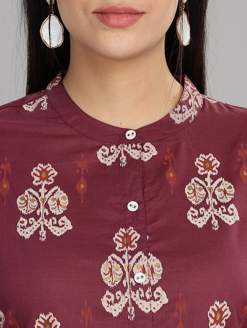 women purple three quarter sleeve a-line kurta - 21917817 - Standard Image - 5