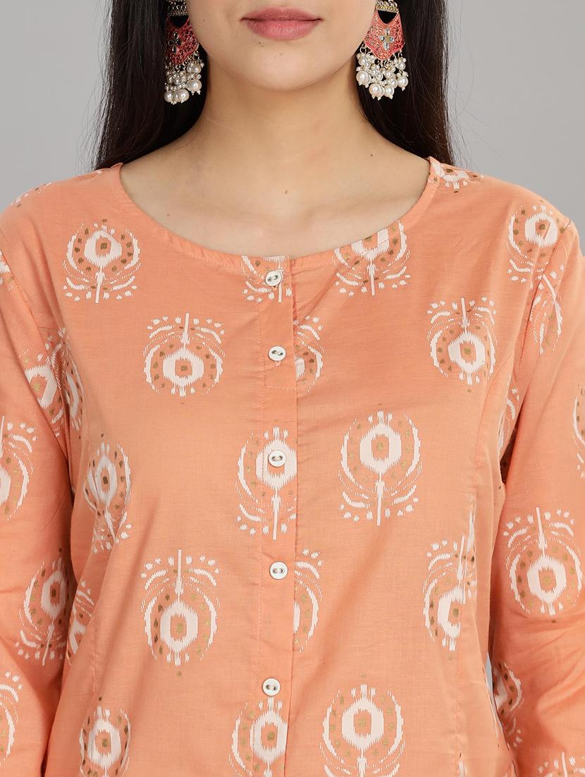 women peach three quarter sleeve a-line kurta - 21917818 - Standard Image - 5