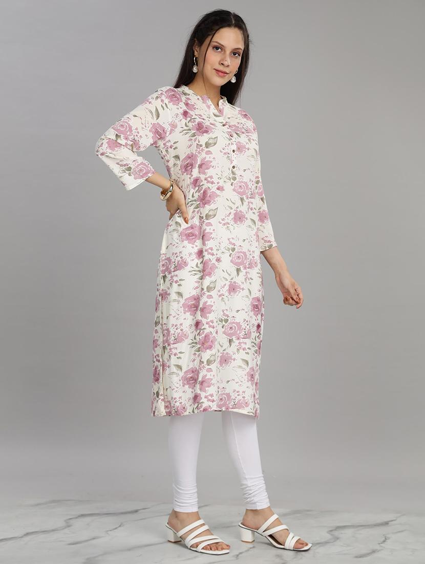 women white three quarter sleeve straight kurta - 21917819 - Standard Image - 3