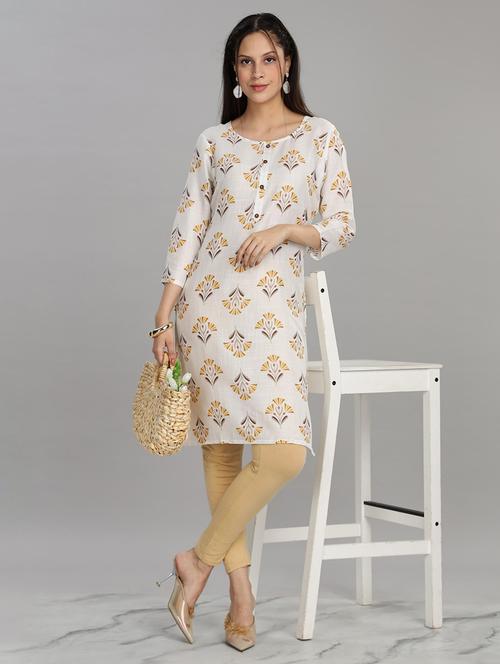 women white three quarter sleeve straight kurta - 21917824 - Standard Image - 0