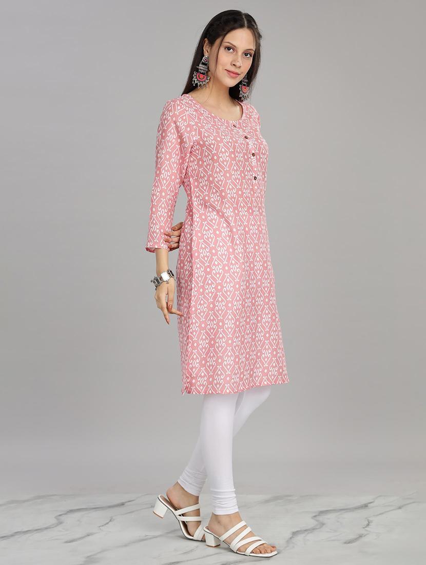 women pink three quarter sleeve straight kurta - 21917825 - Standard Image - 3