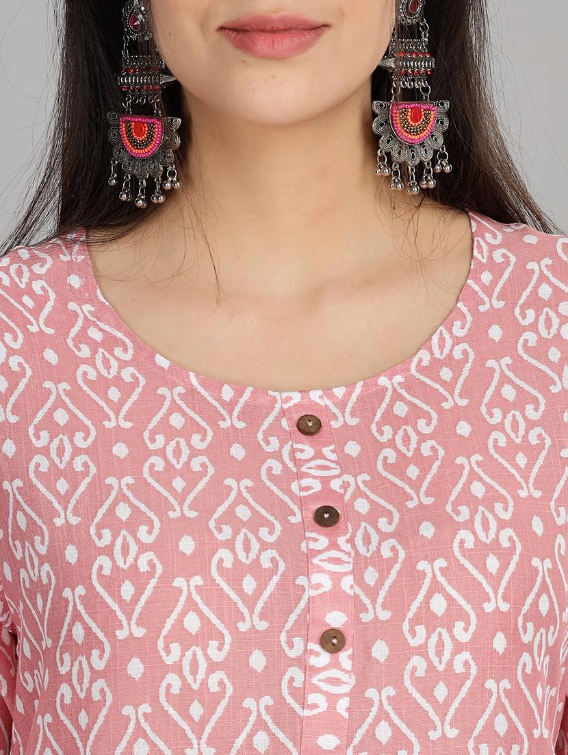women pink three quarter sleeve straight kurta - 21917825 - Standard Image - 5