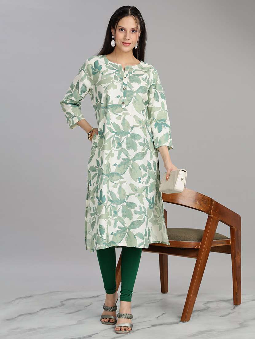 women green three quarter sleeve straight kurta - 21917829 - Zoom Image - 0