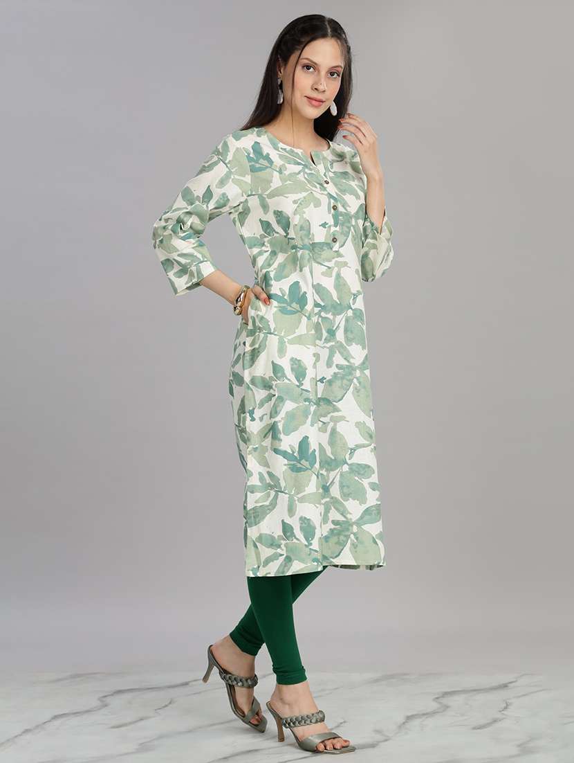 women green three quarter sleeve straight kurta - 21917829 - Standard Image - 3