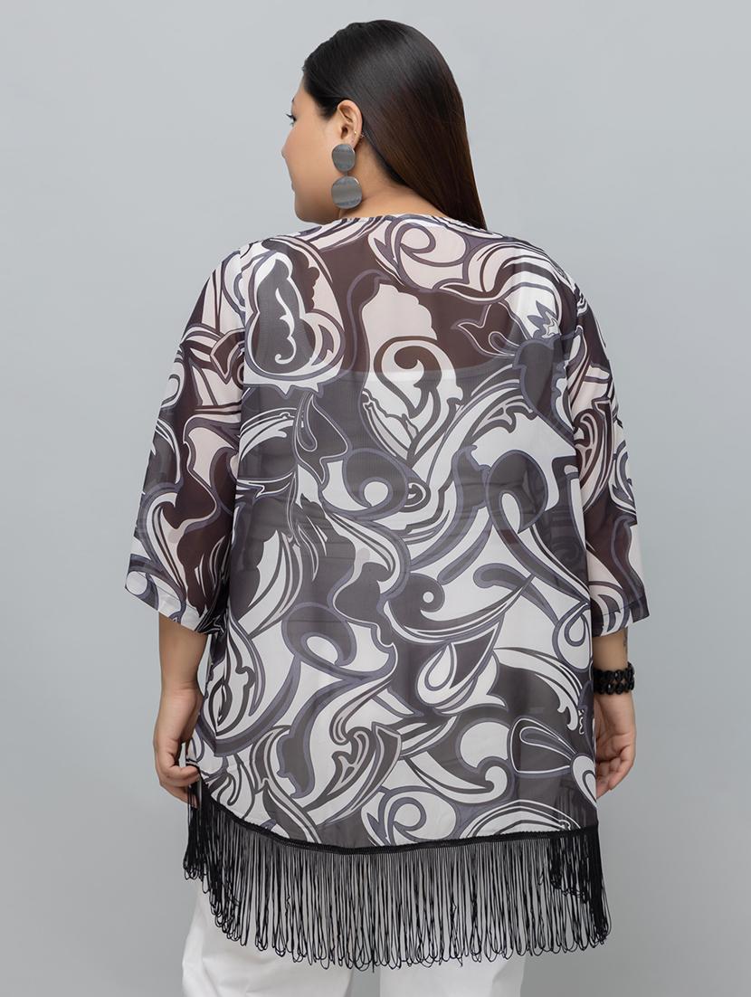women plus size printed fringed hem shrug - 21918350 - Standard Image - 3
