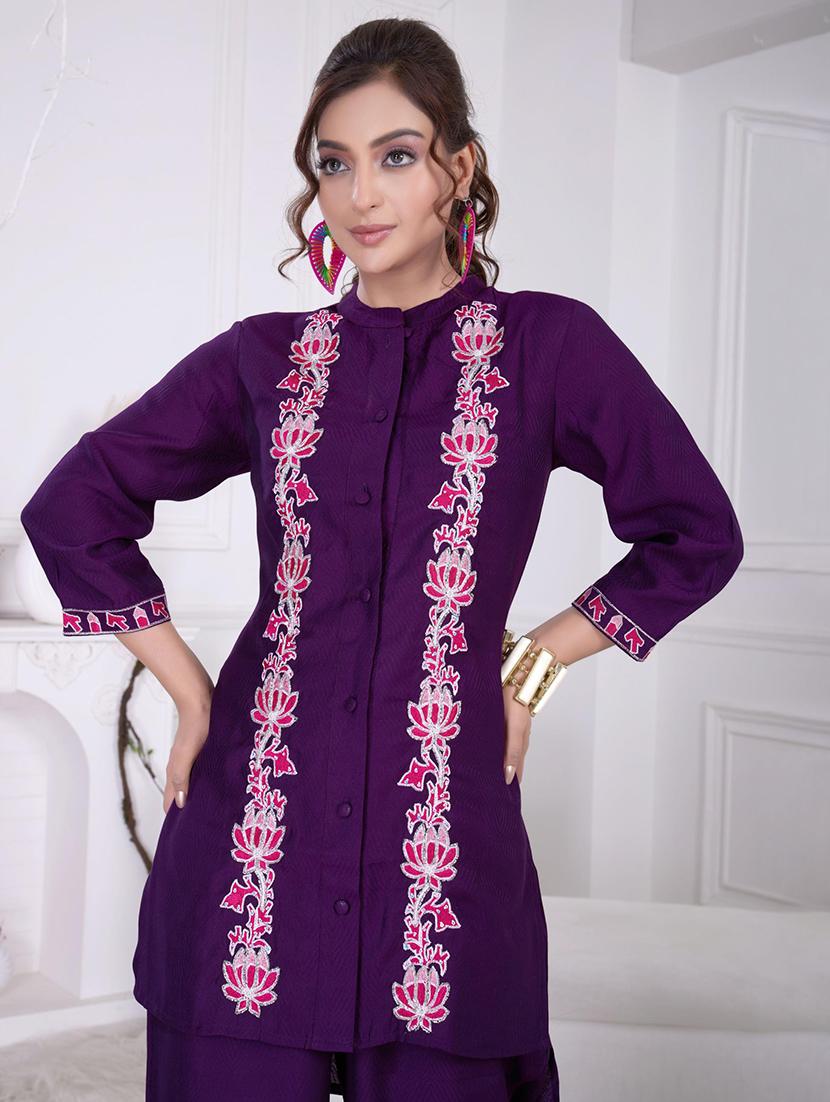 women embroidered three quarter sleeve ethnic co-ord set - 21918351 - Standard Image - 5