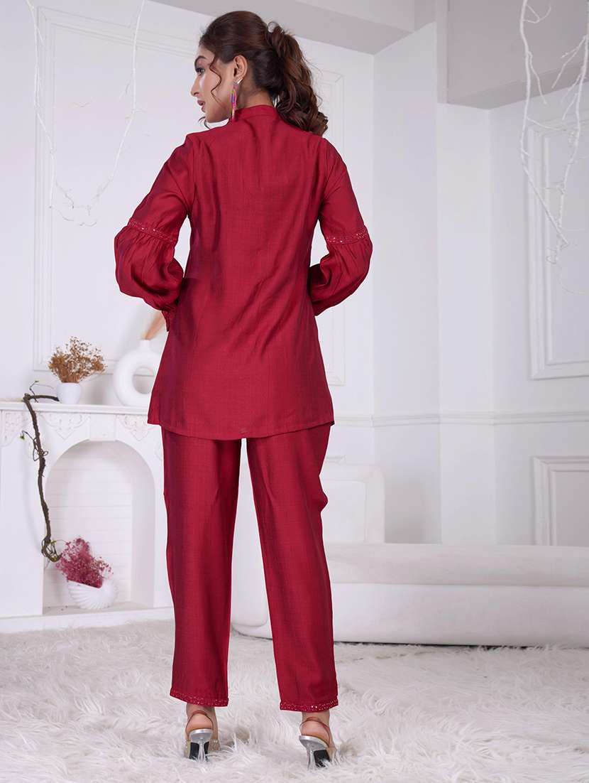 women maroon long sleeve ethnic co-ord set - 21918352 - Standard Image - 3
