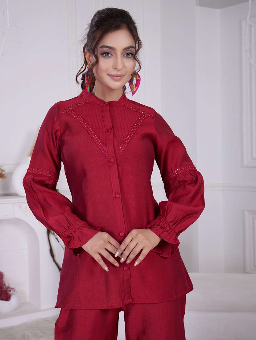 women maroon long sleeve ethnic co-ord set - 21918352 - Standard Image - 5