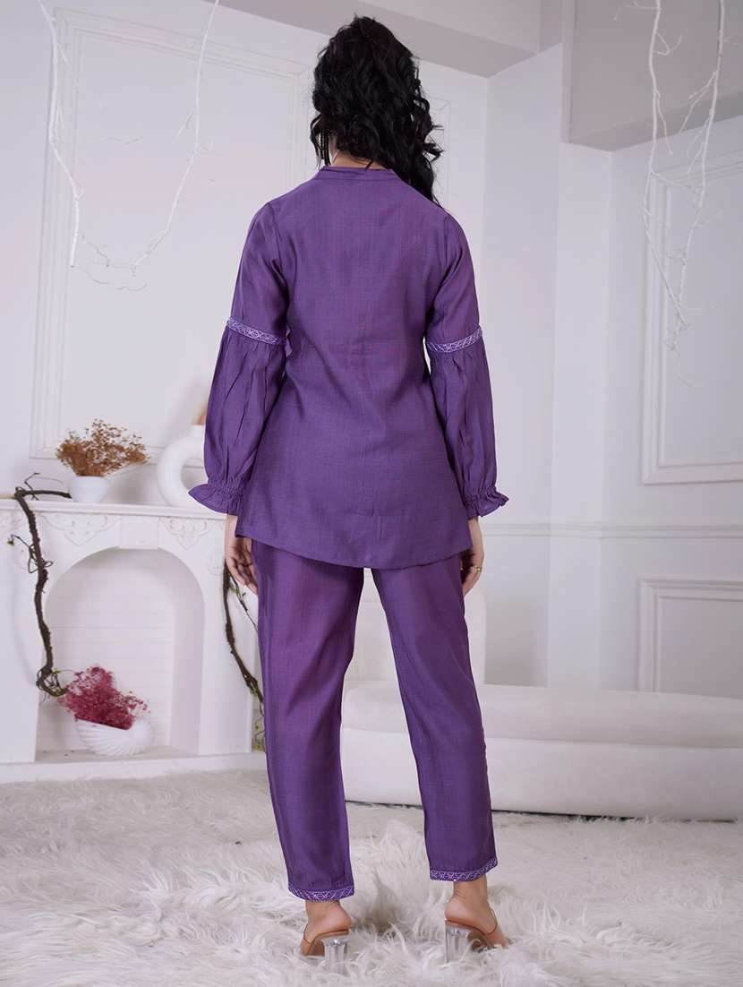 women purple long sleeve ethnic co-ord set - 21918353 - Standard Image - 3