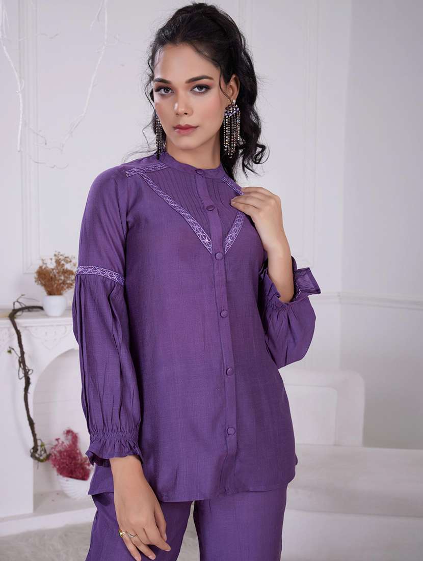 women purple long sleeve ethnic co-ord set - 21918353 - Standard Image - 5