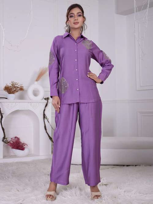 women purple long sleeve ethnic co-ord set - 21918356 - Standard Image - 0