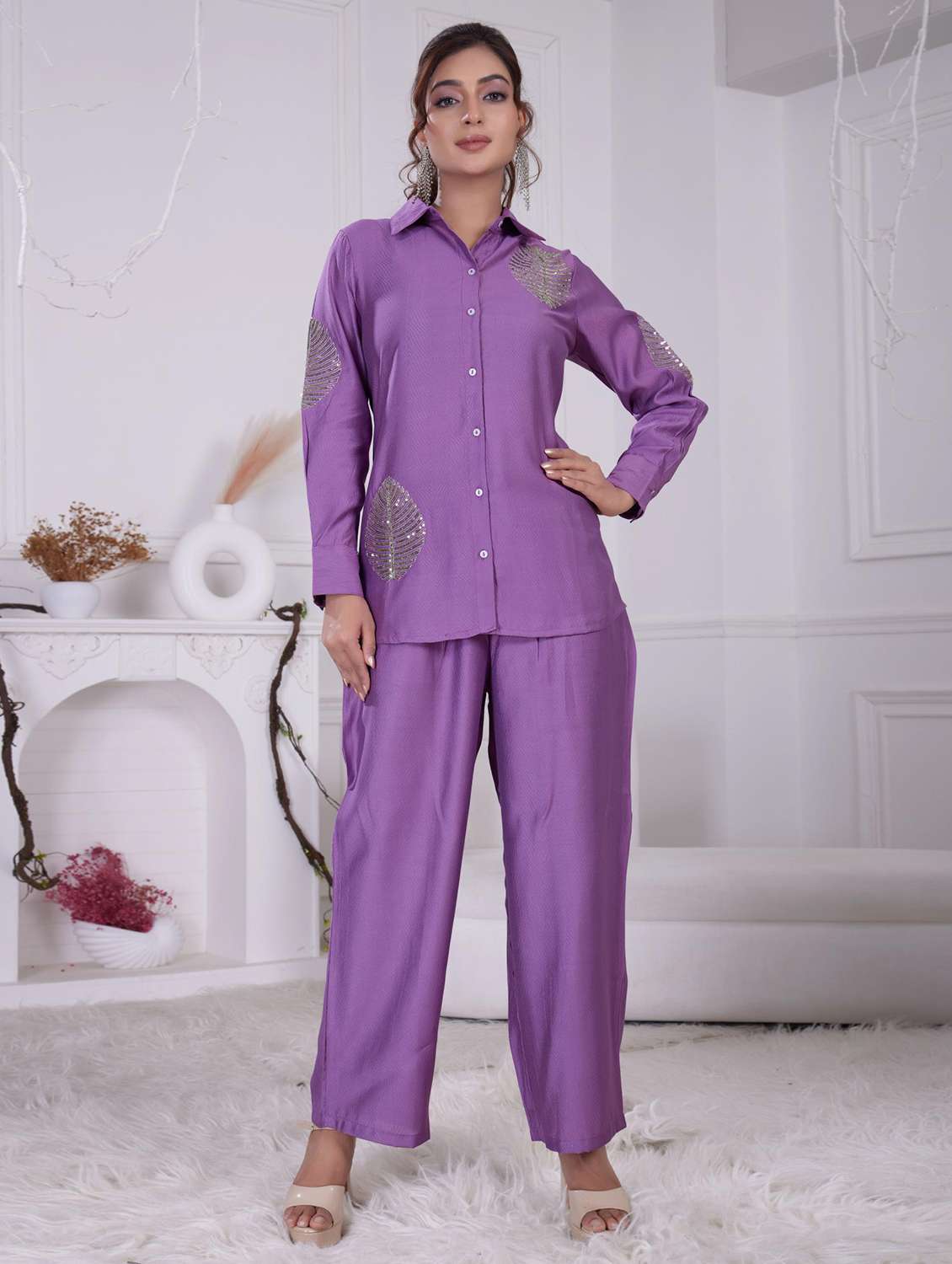 women purple long sleeve ethnic co-ord set - 21918356 - Zoom Image - 0