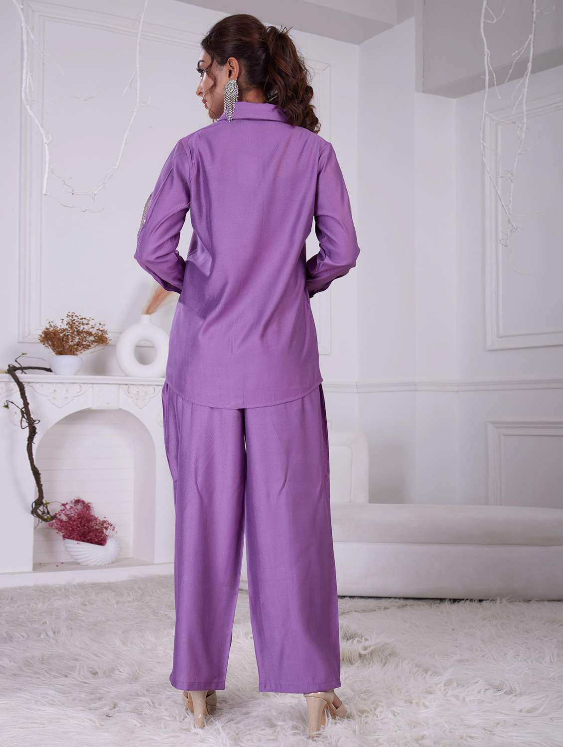 women purple long sleeve ethnic co-ord set - 21918356 - Standard Image - 3