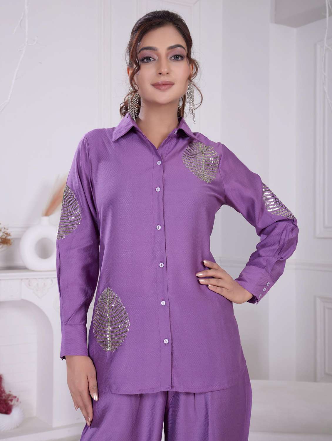 women purple long sleeve ethnic co-ord set - 21918356 - Standard Image - 5