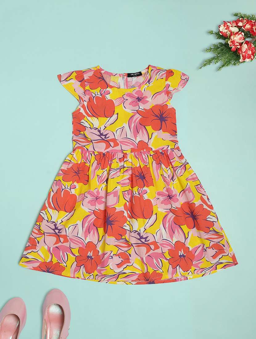 girls multi color cotton fit & flare dress