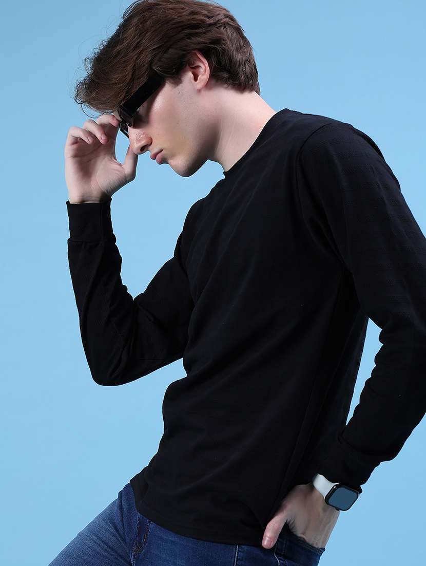 men self design long sleeve regular fit t-shirt