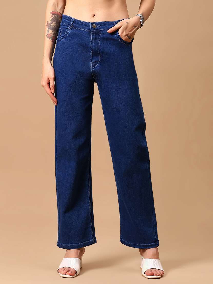 women solid mid rise straight fit jean