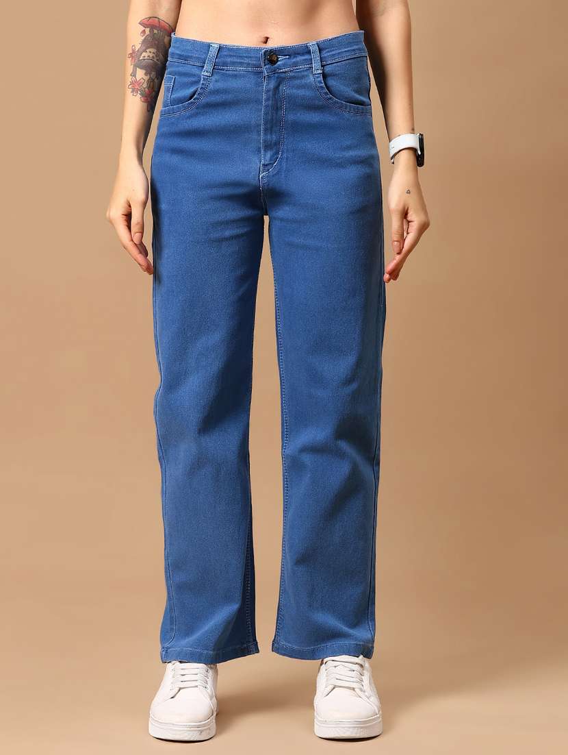 women solid mid rise straight fit jean