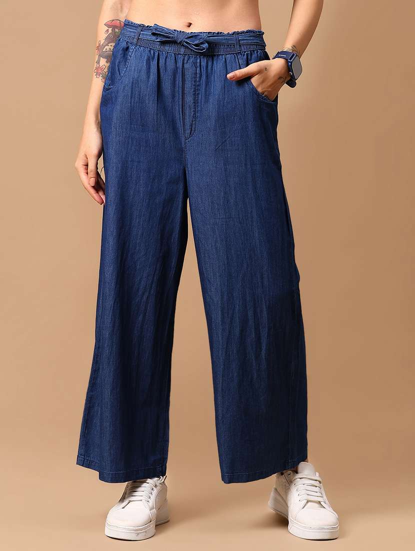women solid mid irse wide leg denim trouser - 21918586 - Zoom Image - 0