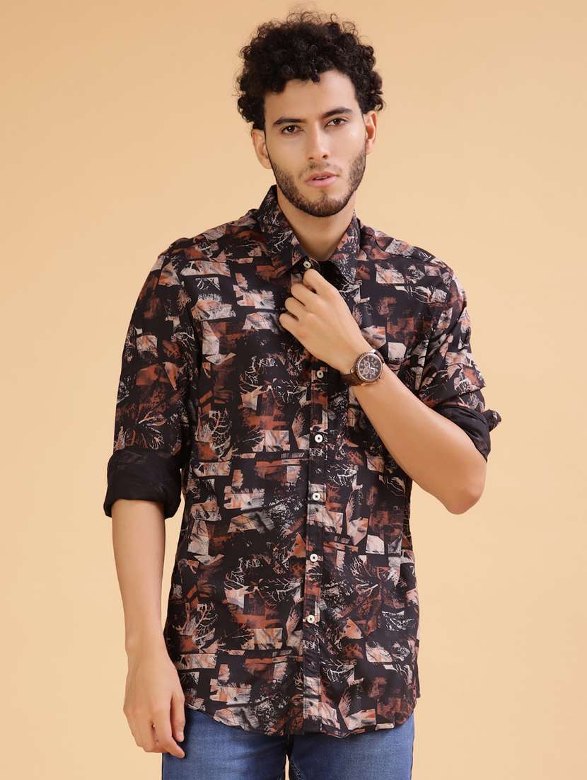 men printed collared long sleeve shirt