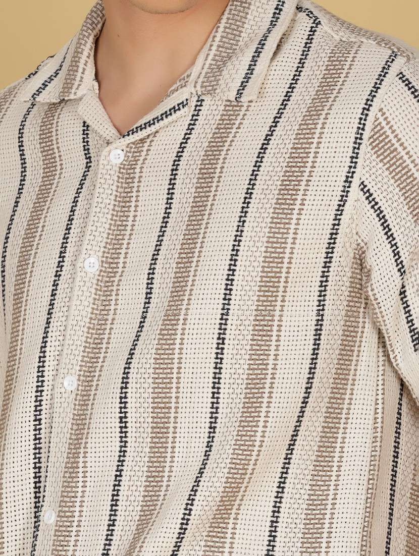 men striped cuban collared short sleeve shirt - 21918631 -  Standard Image - 5
