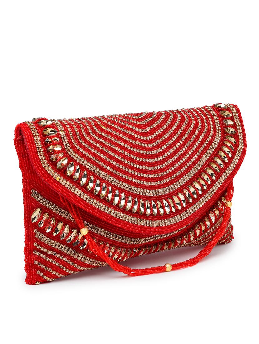 women emmbellished envelope clutch with sling chain - 21918659 - Standard Image - 3