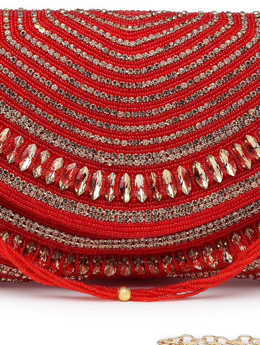 women emmbellished envelope clutch with sling chain - 21918659 - Standard Image - 5
