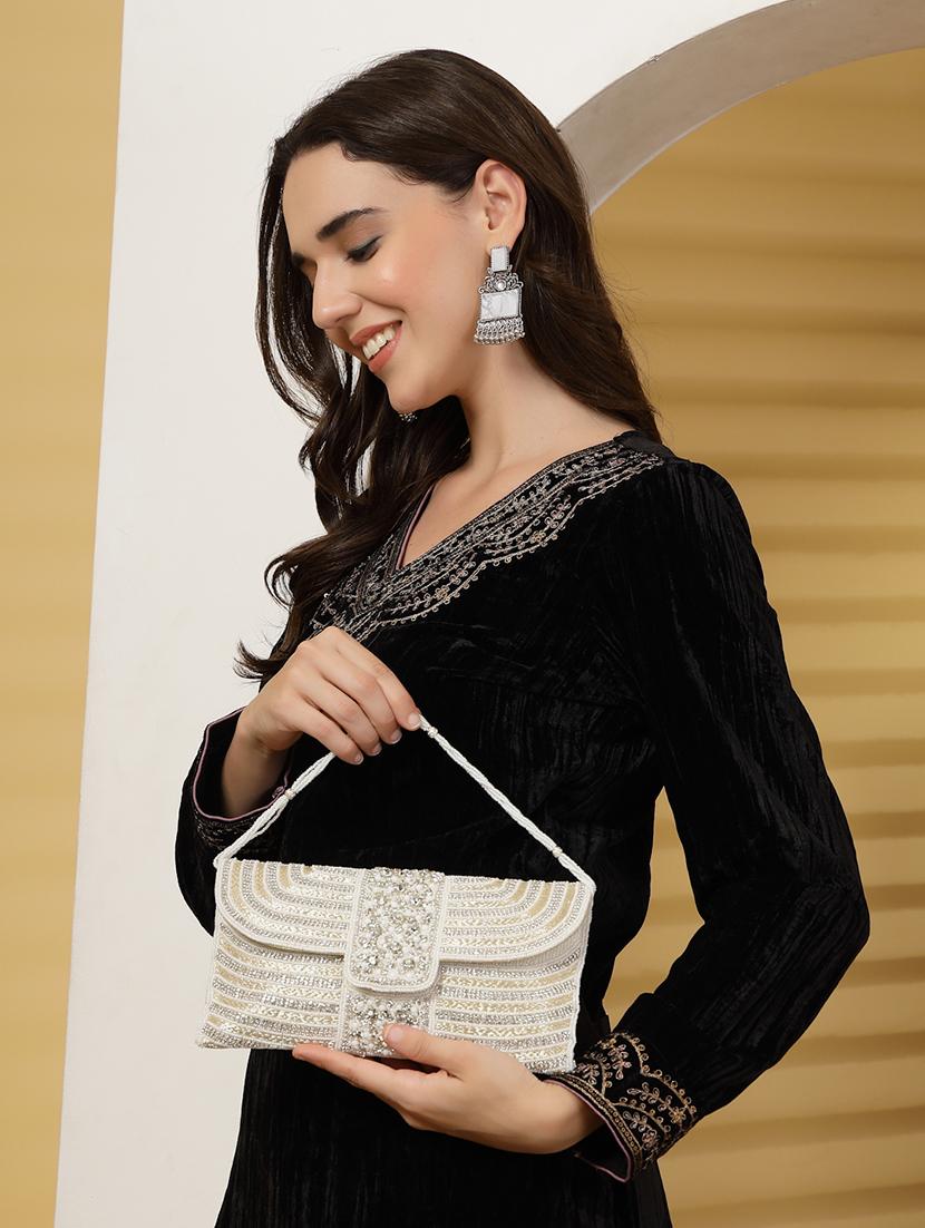 women emmbellished envelope clutch with sling chain - 21918661 - Standard Image - 8